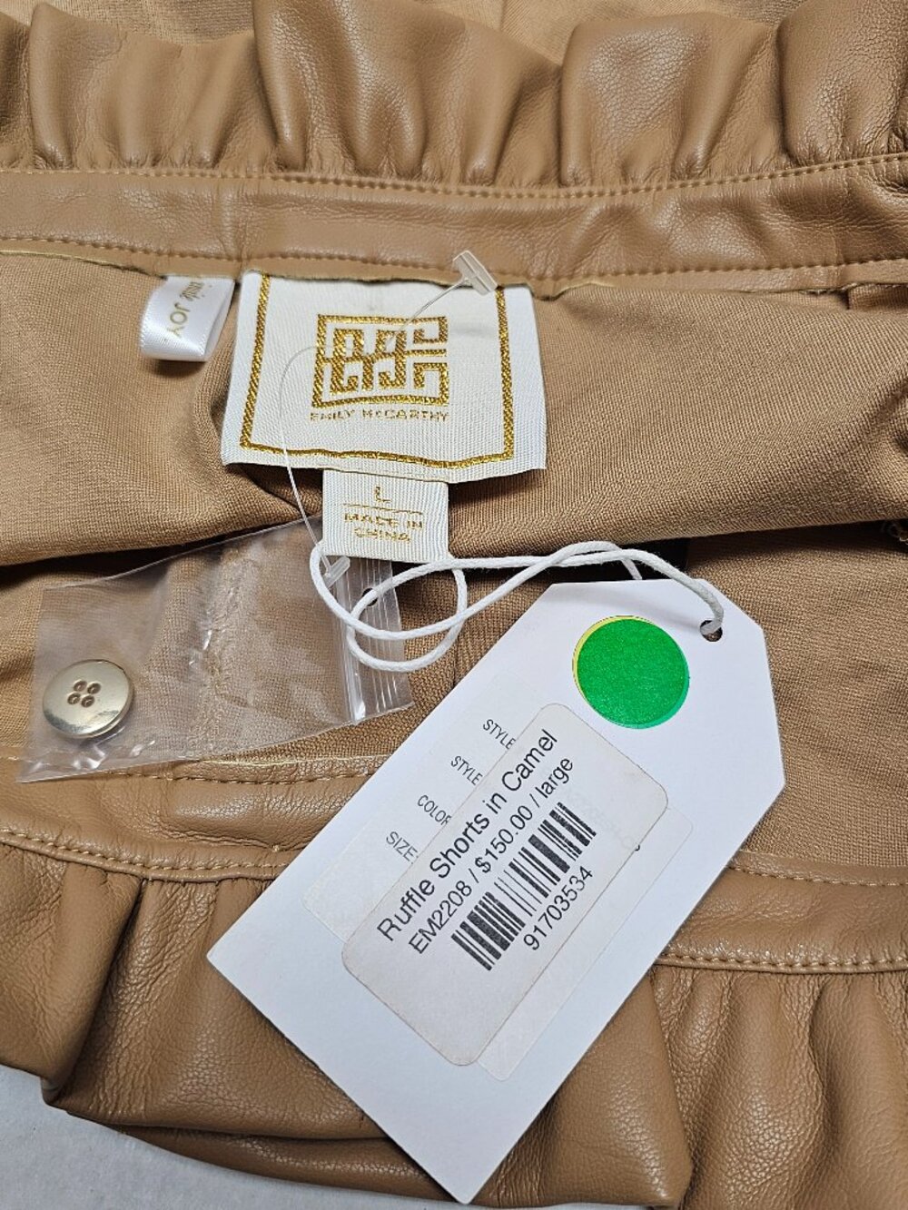 New Ruffle Shorts Camel Brown Emily Mcarthy L Large - Picture 4 of 13